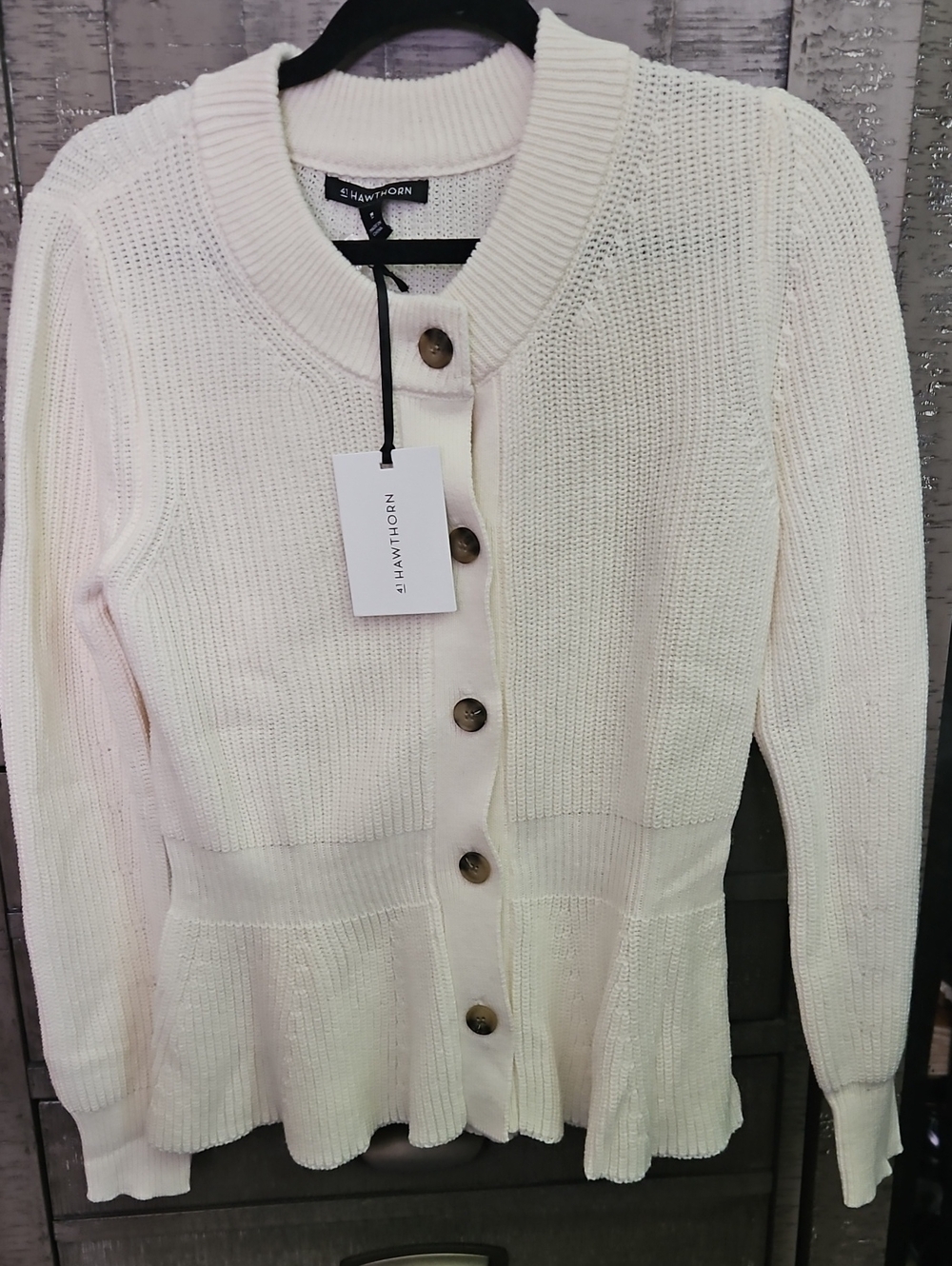 41 Hawthorn Cream Button-Front Peplum Cardigan